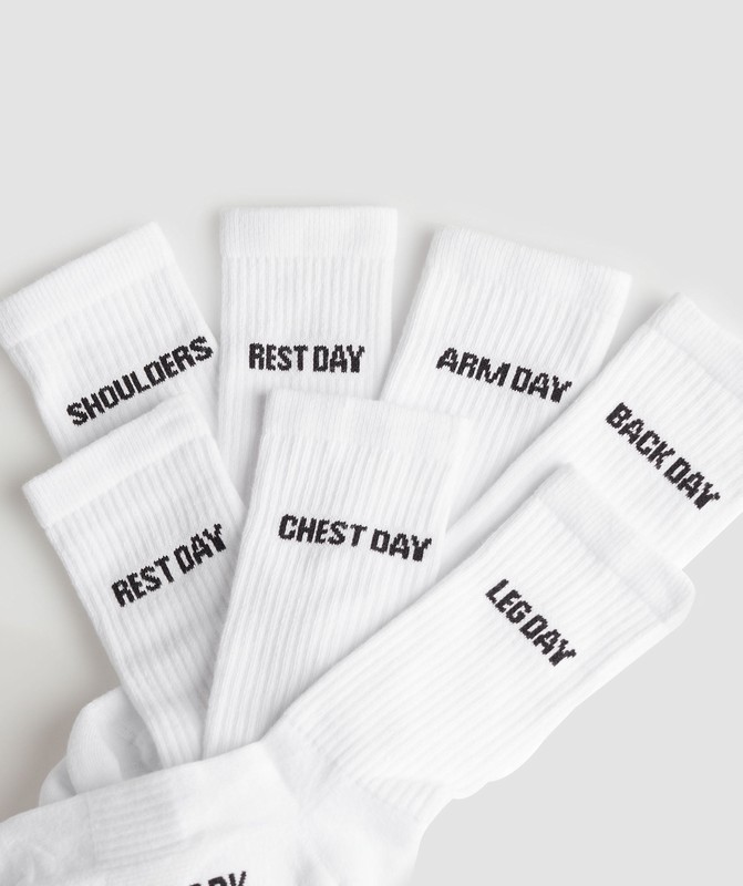 Gymshark Graphic Crew Socks 7PK White | 83657QIHF