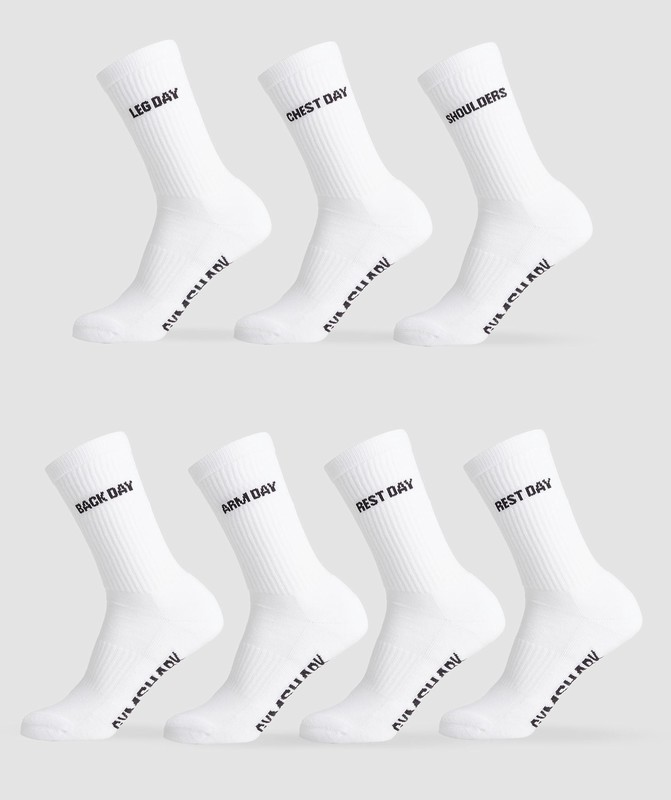 Gymshark Graphic Crew Socks 7PK White | 83657QIHF