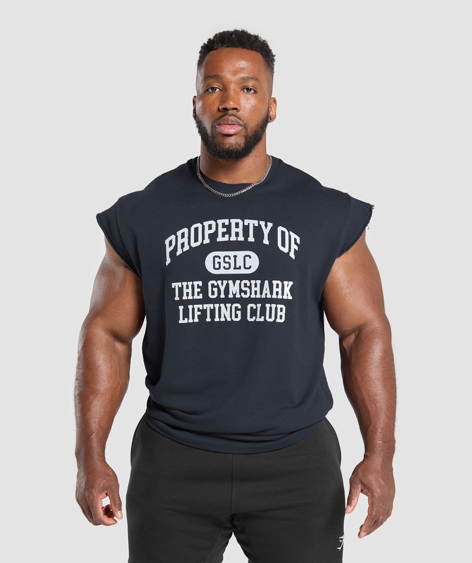 Gymshark Graphic Cut Off T-Shirt Heavy Blue | 45978BXWM