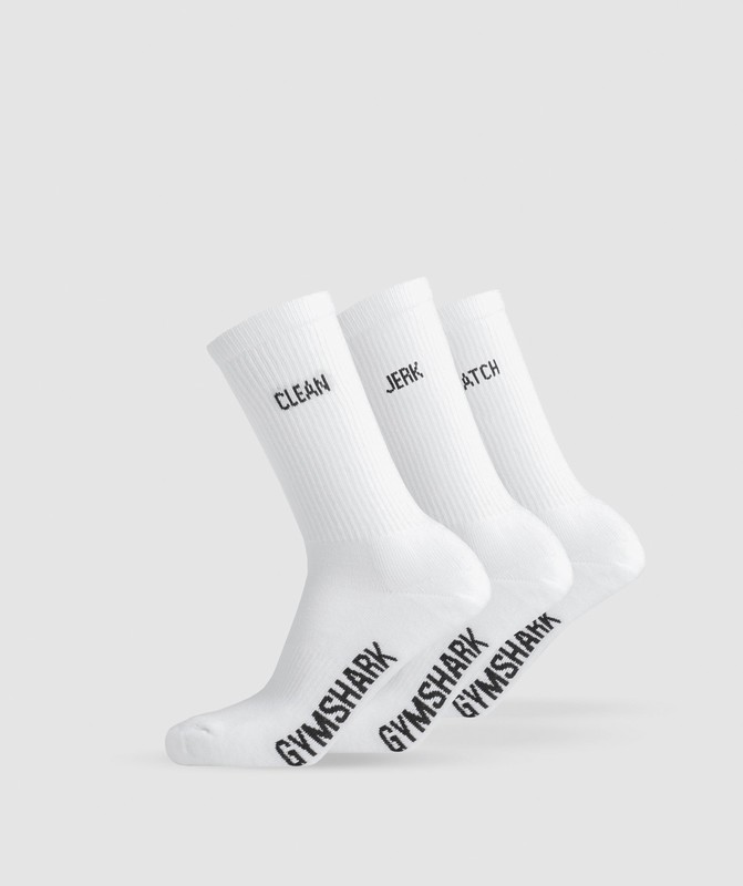 Gymshark Graphic Weightlifting Socks 3pk White | 84391MVXN