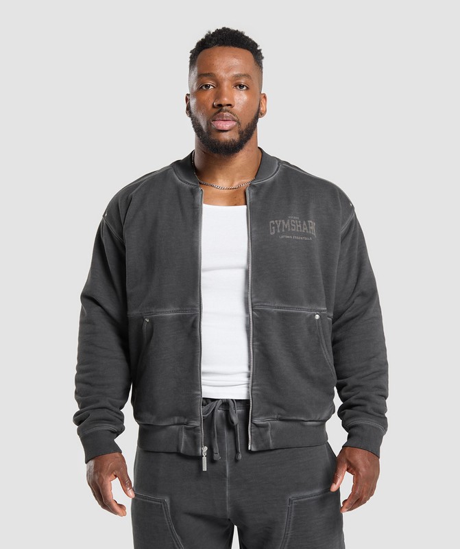 Gymshark Heavyweight Bomber Jacket Black / Wash | 70593MAIJ