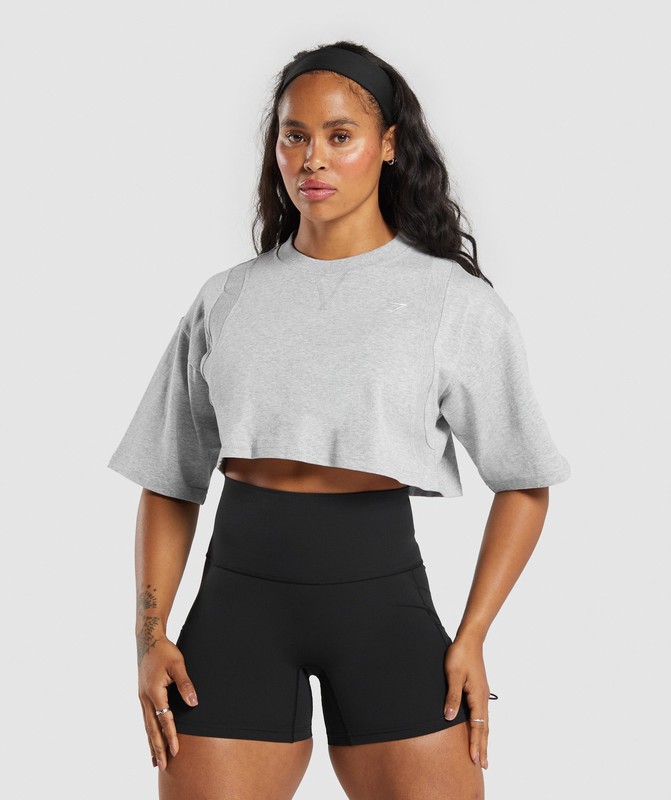 Gymshark Heavyweight Cotton Crop T-Shirt Grey | 96825MSPG