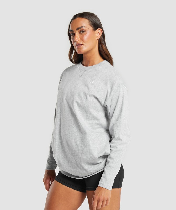 Gymshark Heavyweight Cotton Long Sleeve Top Light Grey Marl | 94257YMBS