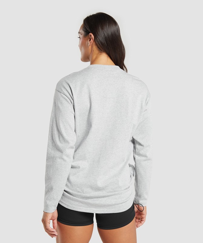 Gymshark Heavyweight Cotton Long Sleeve Top Light Grey Marl | 94257YMBS