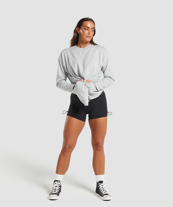 Gymshark Heavyweight Cotton Long Sleeve Top Light Grey Marl | 94257YMBS