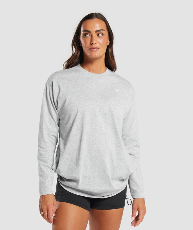 Gymshark Heavyweight Cotton Long Sleeve Top Light Grey Marl | 94257YMBS