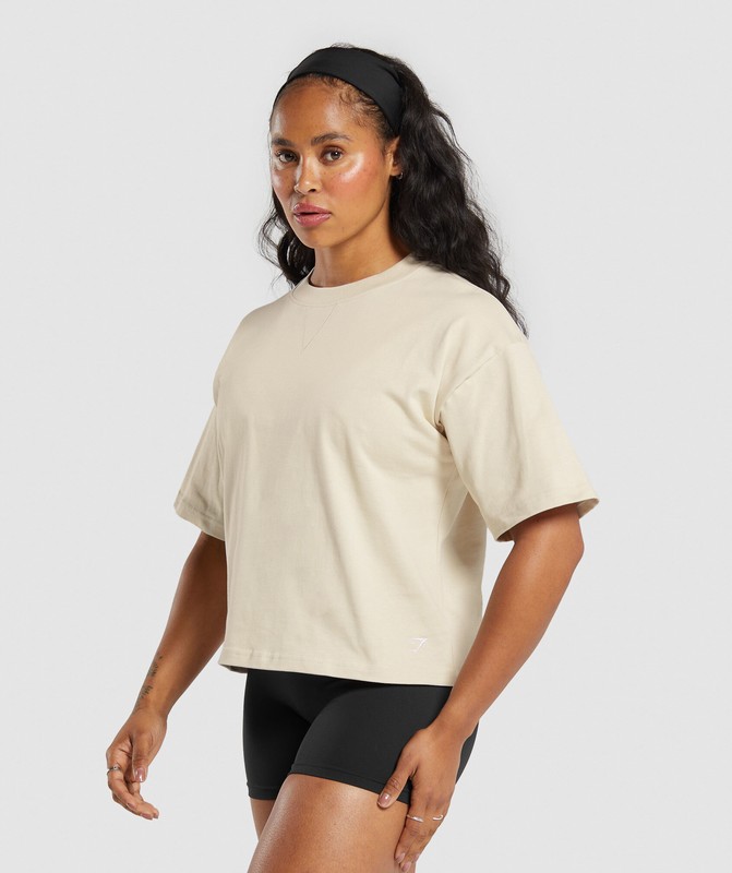 Gymshark Heavyweight Cotton T-Shirt Ecru White | 75096LQKR