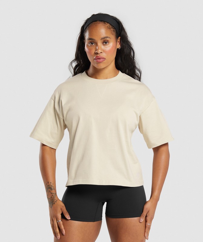 Gymshark Heavyweight Cotton T-Shirt Ecru White | 75096LQKR