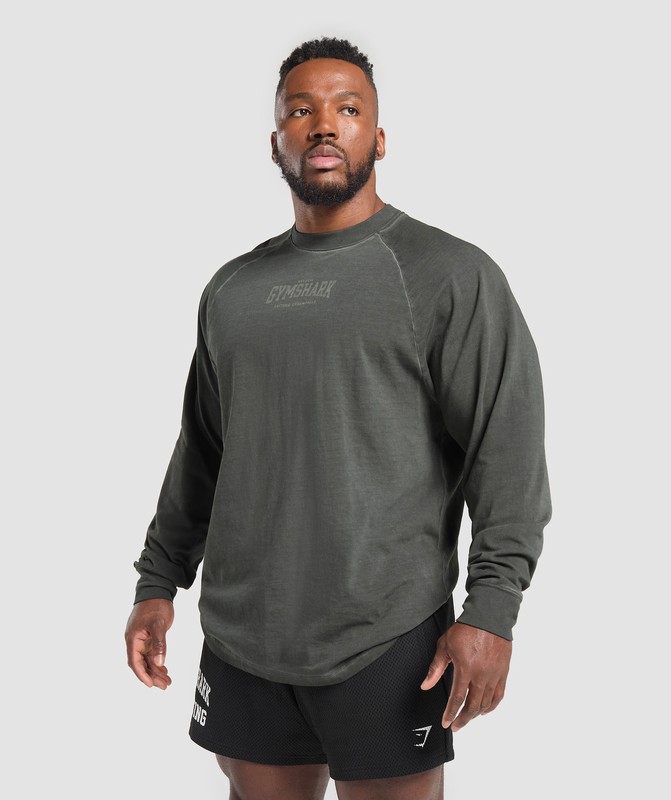 Gymshark Heavyweight LS T-Shirt Black / Wash | 93675WXJI