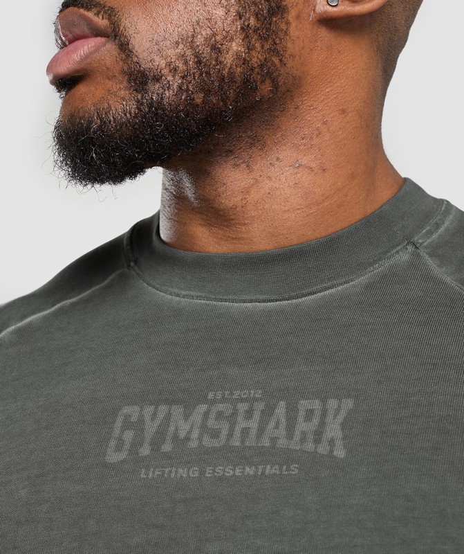 Gymshark Heavyweight LS T-Shirt Black / Wash | 93675WXJI