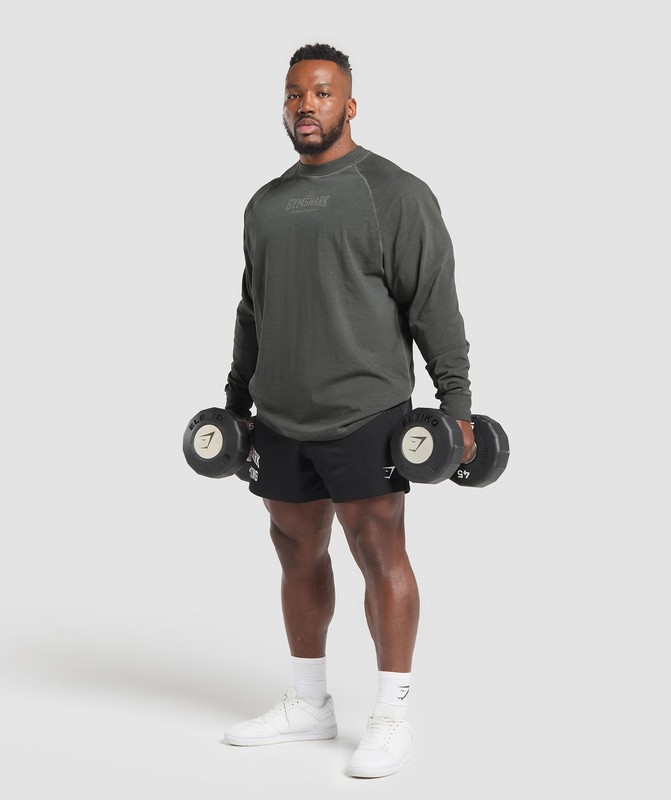 Gymshark Heavyweight LS T-Shirt Black / Wash | 93675WXJI