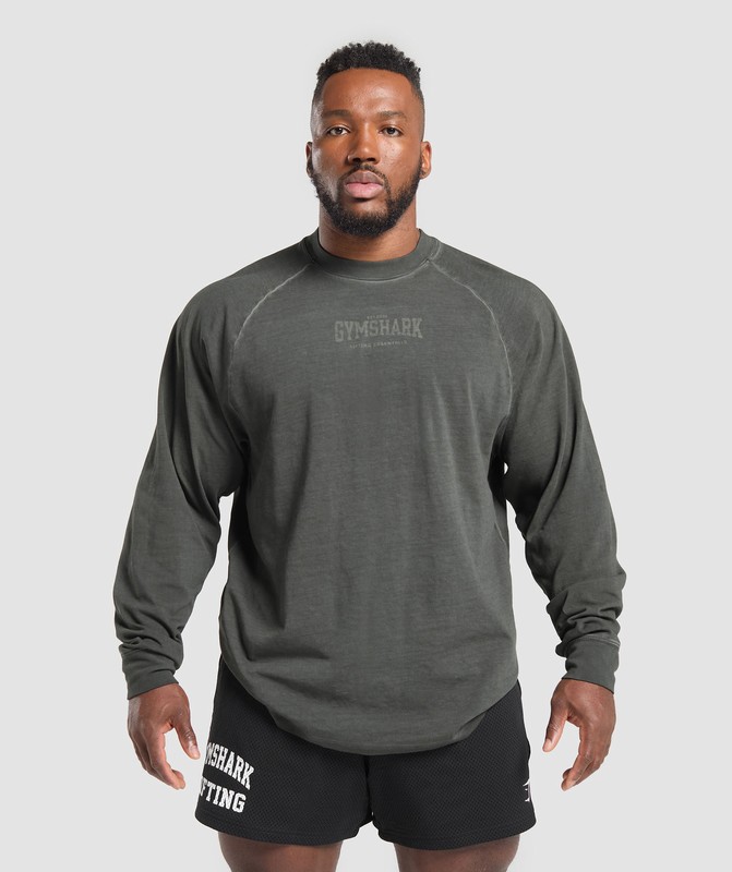Gymshark Heavyweight LS T-Shirt Black / Wash | 93675WXJI