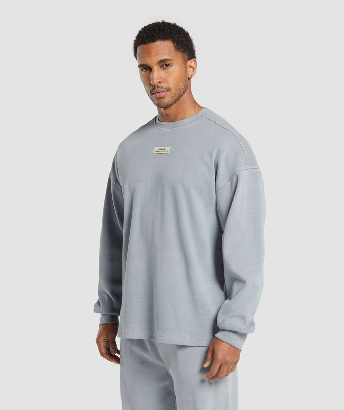 Gymshark Heavyweight Rib Crew Denim Grey / Pigment Garment | 47216KGLO