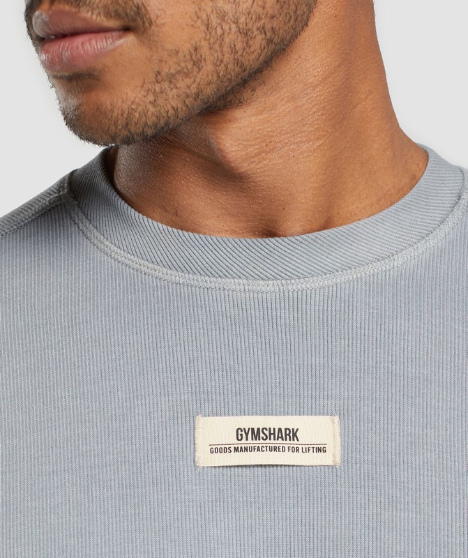 Gymshark Heavyweight Rib Crew Denim Grey / Pigment Garment | 47216KGLO