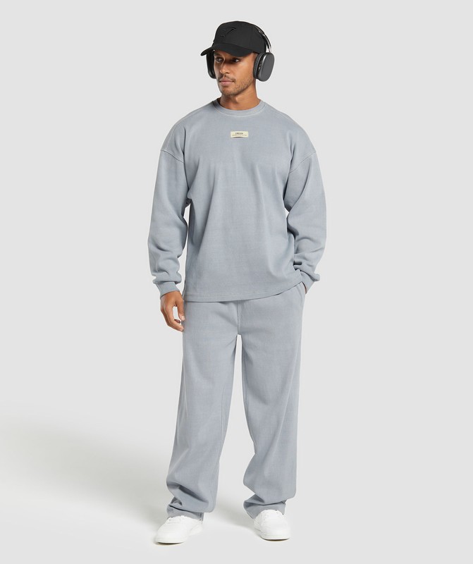 Gymshark Heavyweight Rib Crew Denim Grey / Pigment Garment | 47216KGLO