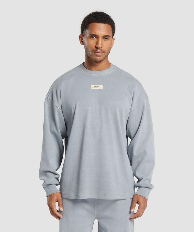Gymshark Heavyweight Rib Crew Denim Grey / Pigment Garment | 47216KGLO