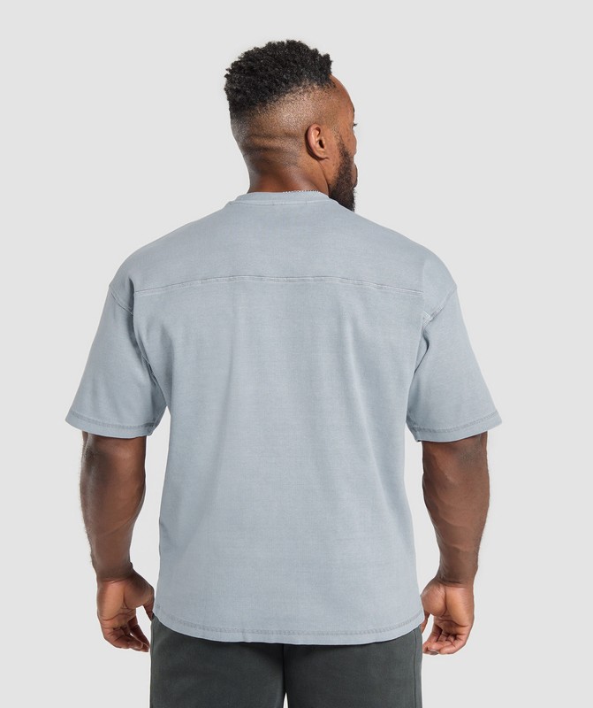 Gymshark Heavyweight Rib Short Sleeve Crew Denim Grey / Pigment Garment | 65194IWKE