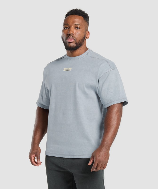 Gymshark Heavyweight Rib Short Sleeve Crew Denim Grey / Pigment Garment | 65194IWKE