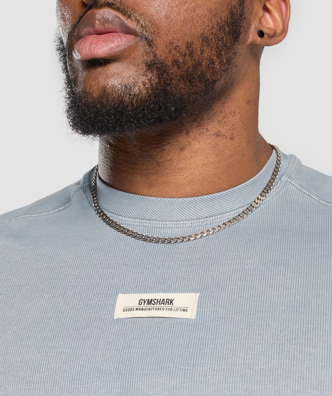 Gymshark Heavyweight Rib Short Sleeve Crew Denim Grey / Pigment Garment | 65194IWKE