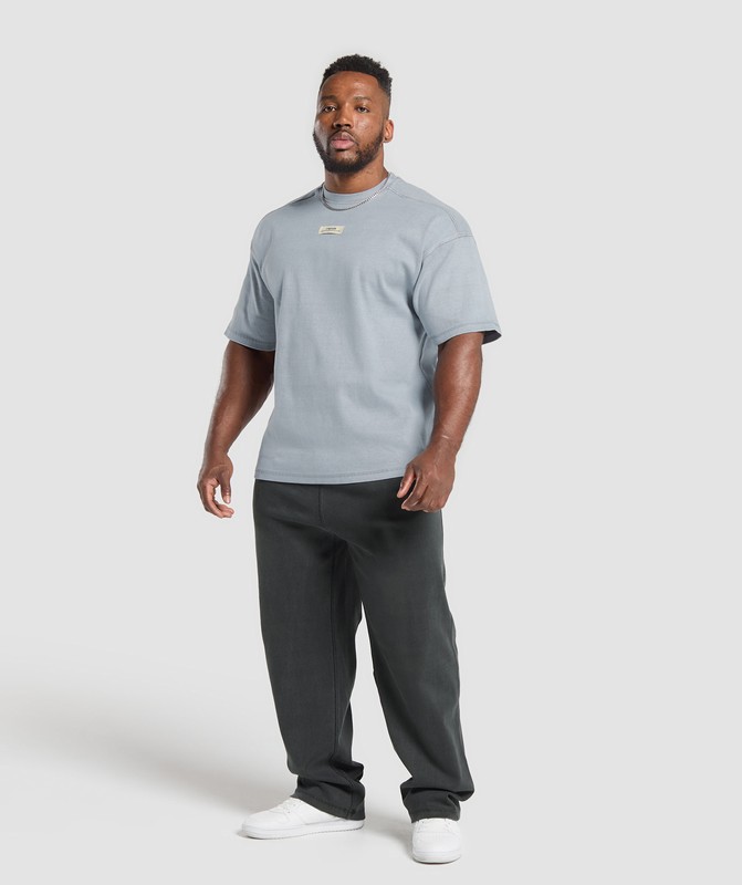 Gymshark Heavyweight Rib Short Sleeve Crew Denim Grey / Pigment Garment | 65194IWKE