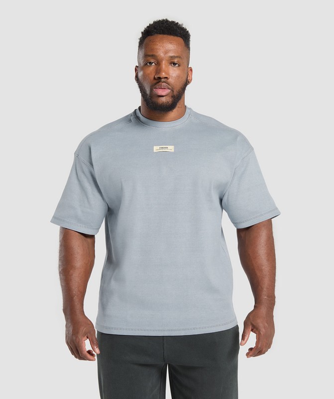 Gymshark Heavyweight Rib Short Sleeve Crew Denim Grey / Pigment Garment | 65194IWKE
