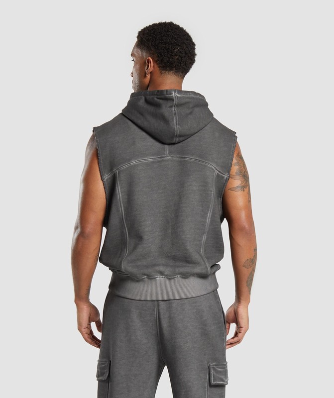 Gymshark Heavyweight Washed Cut Off Hoodie Black | 69417QNPK