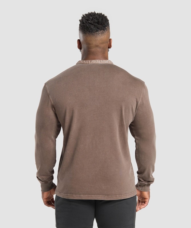 Gymshark Heavyweight Woven Collar Henley Soft Brown | 56810HTSI
