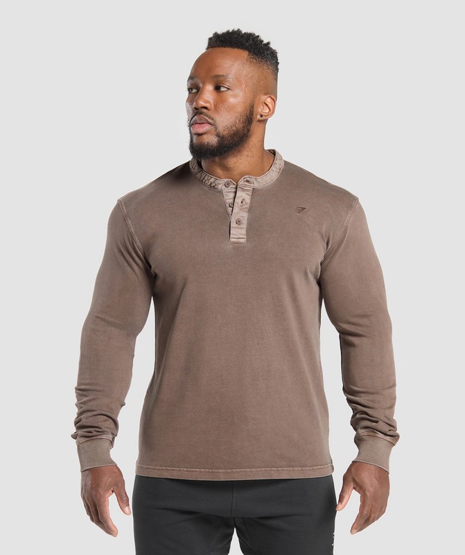 Gymshark Heavyweight Woven Collar Henley Soft Brown | 56810HTSI