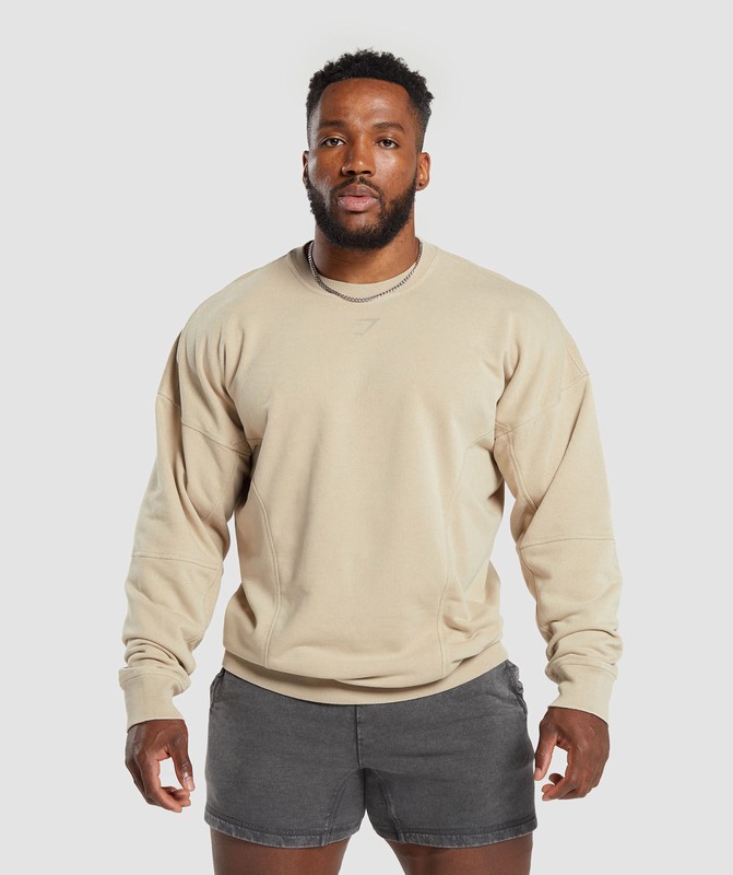 Gymshark Heritage Washed Crew Desert Beige | 43520SZKI