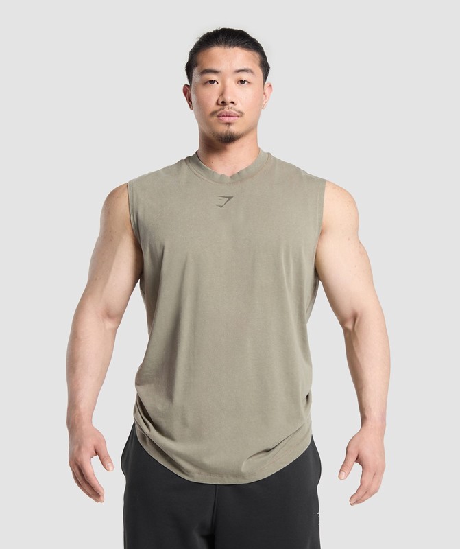 Gymshark Heritage Washed Cut Off Tank Utility Green | 13486NDIP