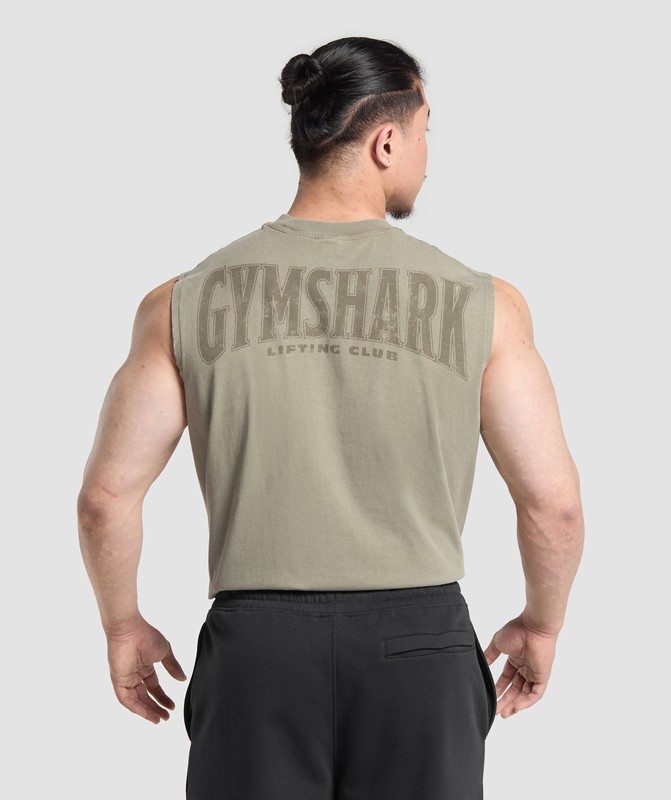Gymshark Heritage Washed Cut Off Tank Utility Green | 13486NDIP