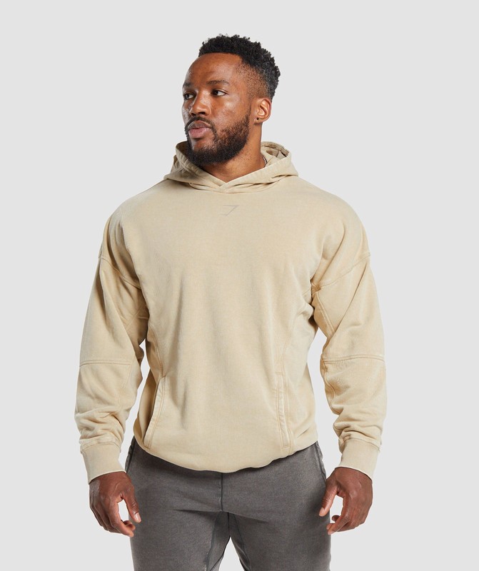 Gymshark Heritage Washed Hoodie Desert Beige | 31459UZOA