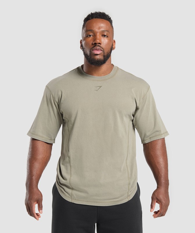 Gymshark Heritage Washed T-Shirt Utility Green / Acid Wash | 46317KNTG