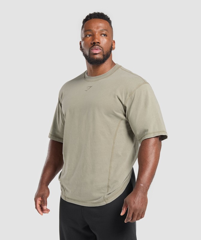 Gymshark Heritage Washed T-Shirt Utility Green / Acid Wash | 46317KNTG
