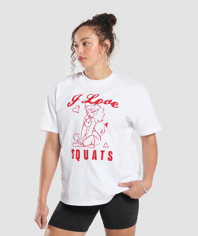 Gymshark I Love Squats Graphic Oversized Tee White | 14820UWQT