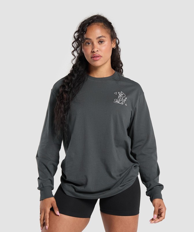 Gymshark I Love Squats Long Sleeve Skater Asphalt Grey | 25047LKEB