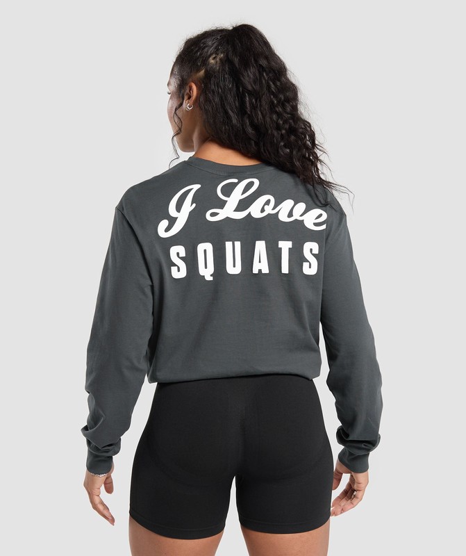 Gymshark I Love Squats Long Sleeve Skater Asphalt Grey | 25047LKEB