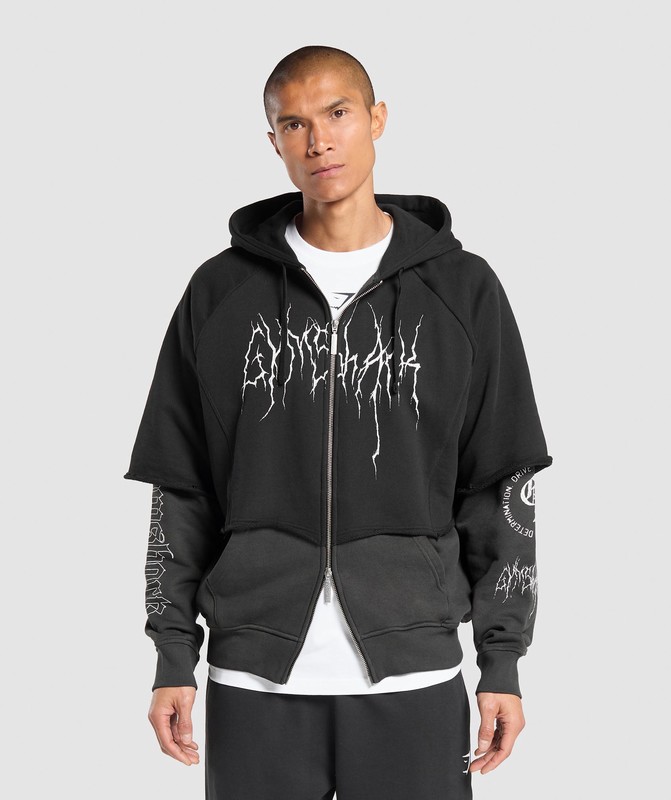 Gymshark Layered Zip Up Hoodie Black / Asphalt Grey | 07215EKWQ