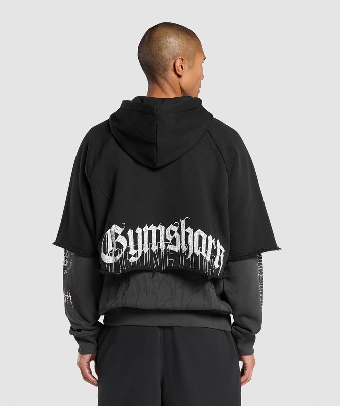 Gymshark Layered Zip Up Hoodie Black / Asphalt Grey | 07215EKWQ