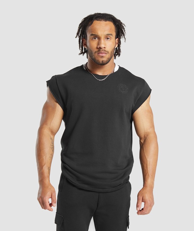 Gymshark Legacy Cap Sleeve Rag Top Black | 85401UOQM