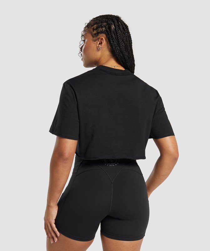 Gymshark Legacy Graphic Crop Top Black | 25698YMKN