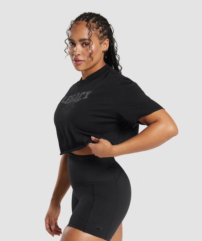 Gymshark Legacy Graphic Crop Top Black | 25698YMKN