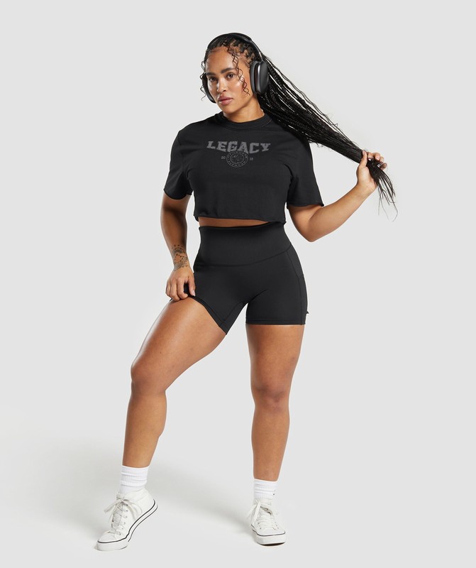 Gymshark Legacy Graphic Crop Top Black | 25698YMKN