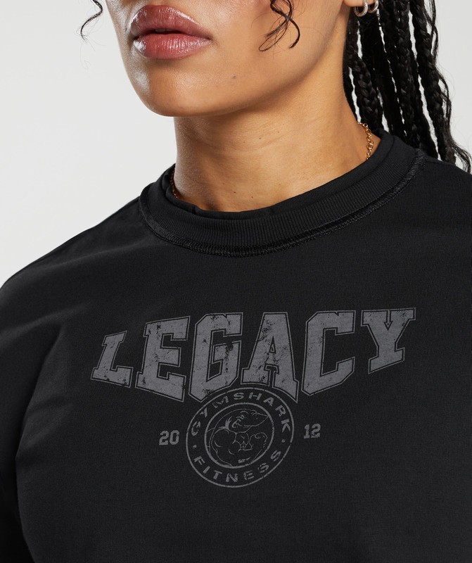 Gymshark Legacy Graphic Crop Top Black | 25698YMKN