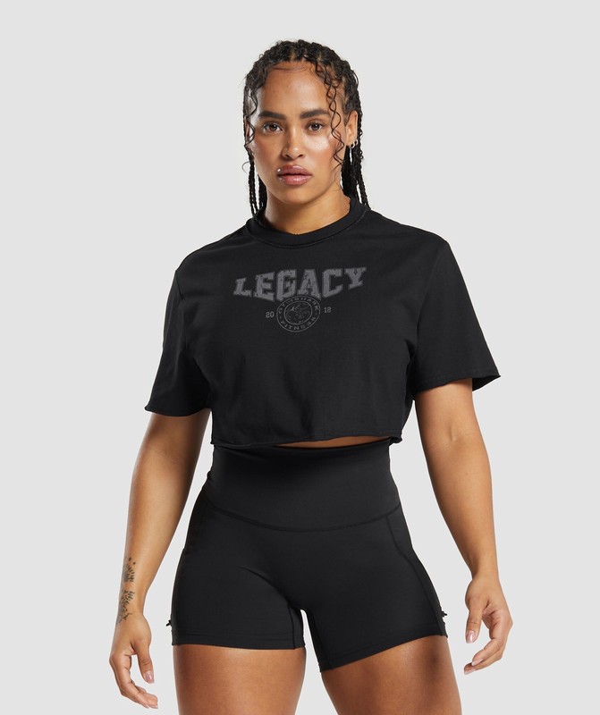 Gymshark Legacy Graphic Crop Top Black | 25698YMKN