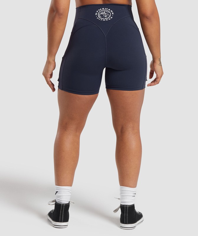 Gymshark Legacy Logo Tight Shorts Heavy Blue | 17568AGRL