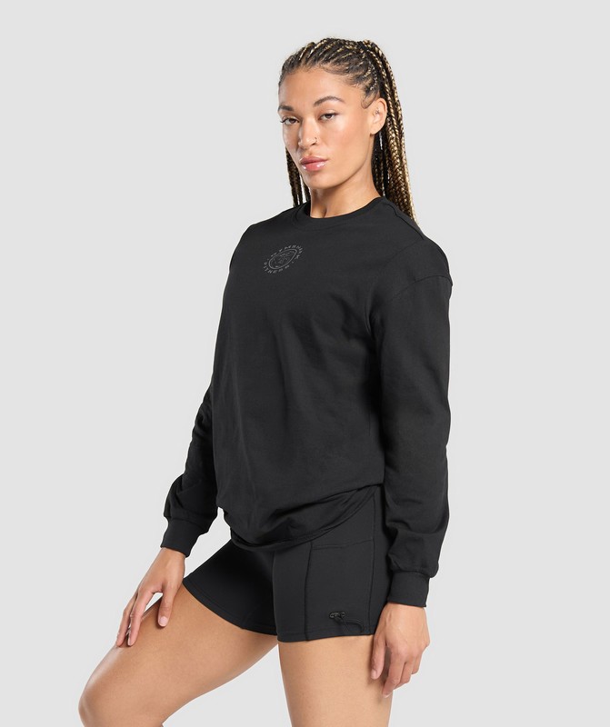 Gymshark Legacy Oversized Long Sleeve Top Black | 39172NBQG