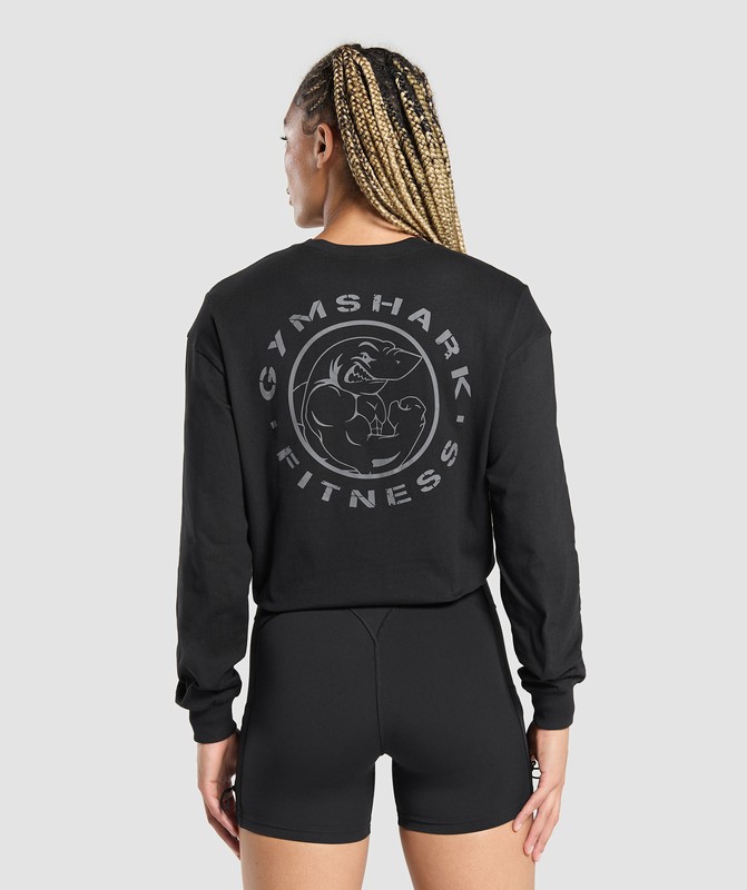 Gymshark Legacy Oversized Long Sleeve Top Black | 39172NBQG
