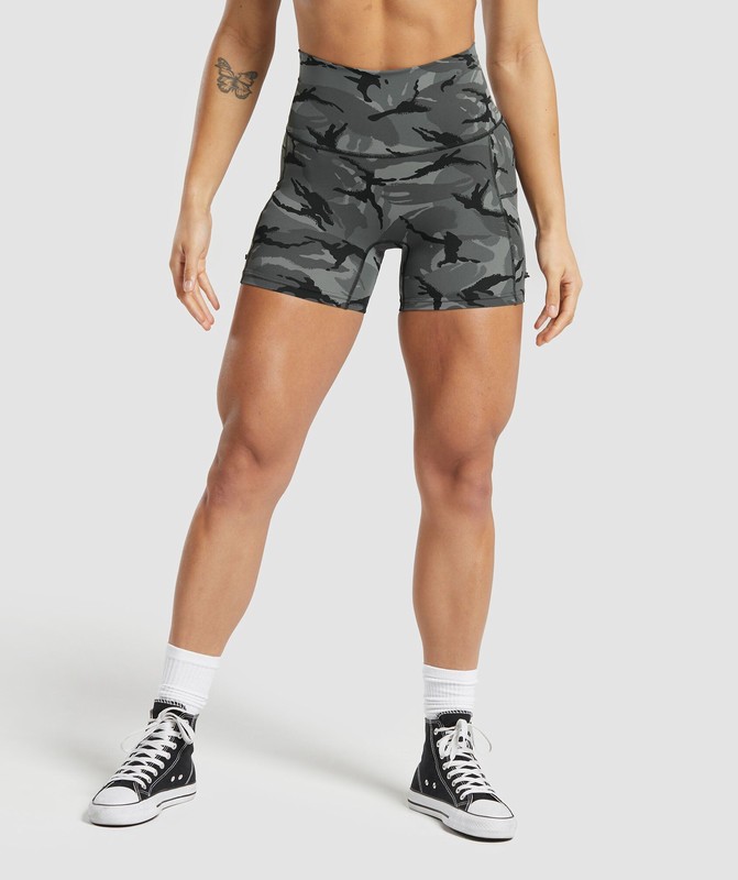 Gymshark Legacy Printed Shorts Pitch Grey | 03897EYSU