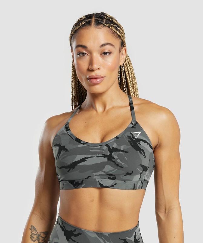 Gymshark Legacy Printed Sports Bra Pitch Grey | 96704YIXP